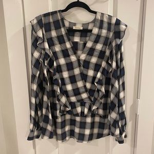 Max Studio Women’s Navy Plaid High Low Blouse